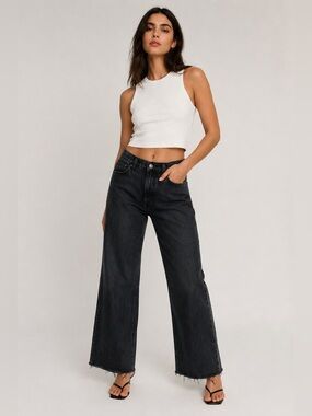 Denim forum Farrah high rise wide leg frayed hem jeans